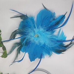 Turquoise Blue Feather Plume Brooch Pin Hairclip